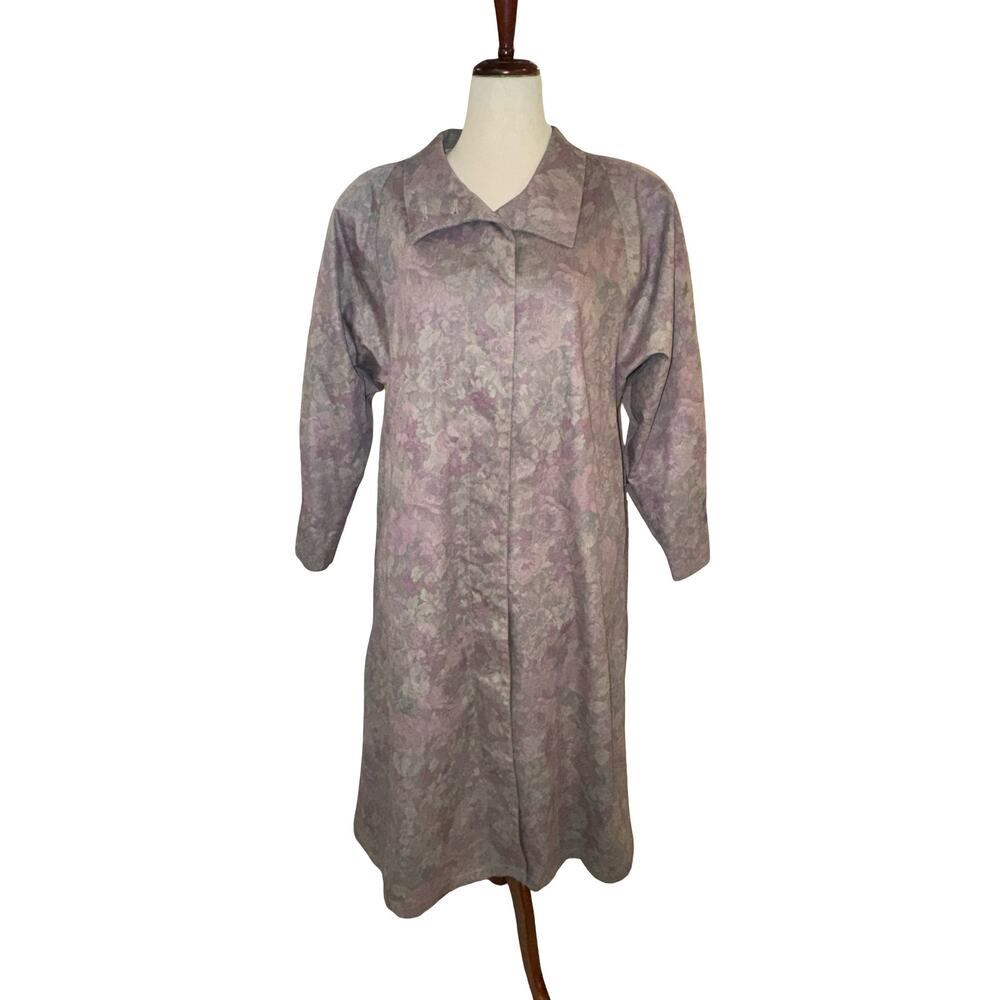 Vintage 80s London Fog Floral Print Trench Coat Made‎ in USA Size 8P